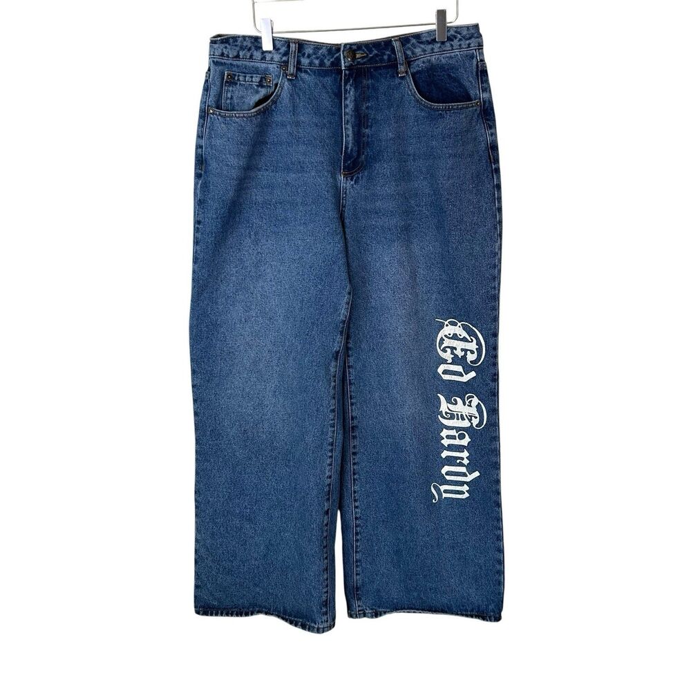 Ed Hardy Men’s Baggy Tattoo Art Born Free Jeans Wide Leg Y2K Sz 34 Streetwear